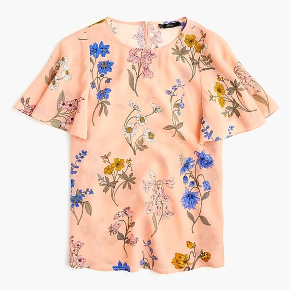 J.Crew Silk flutter-sleeve floral top-L7239-MELON